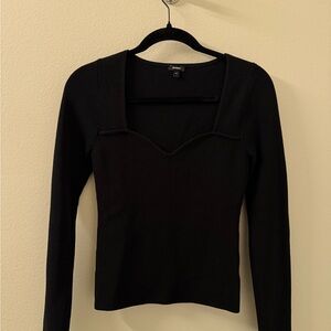 Express Black Knit Long-Sleeve Square Sweetheart Neck Top